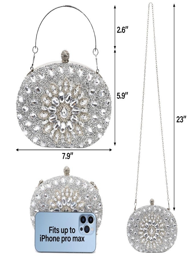 WRINGKIT Rhinestone Clutch Purses for Women, Sparkly Silver Evening Clutch Bag, Glitter Luxury Purse Handbag Shoulder Bags for Bridal Wedding Formal Party Prom, Crystal Diamond Bag - Image 2